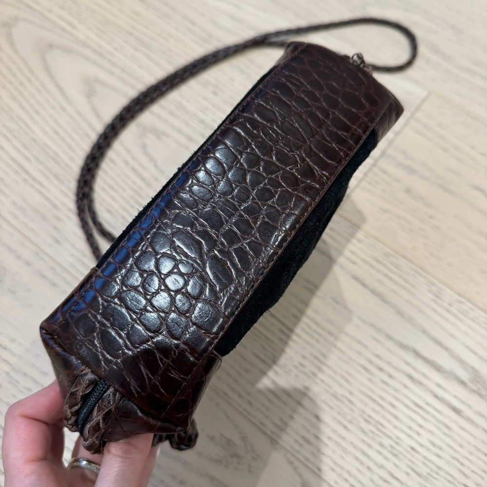 Vintage Genuine Suede & Leather Crossbody Shoulder Bag with Brown Accents - Picture 5 of 12